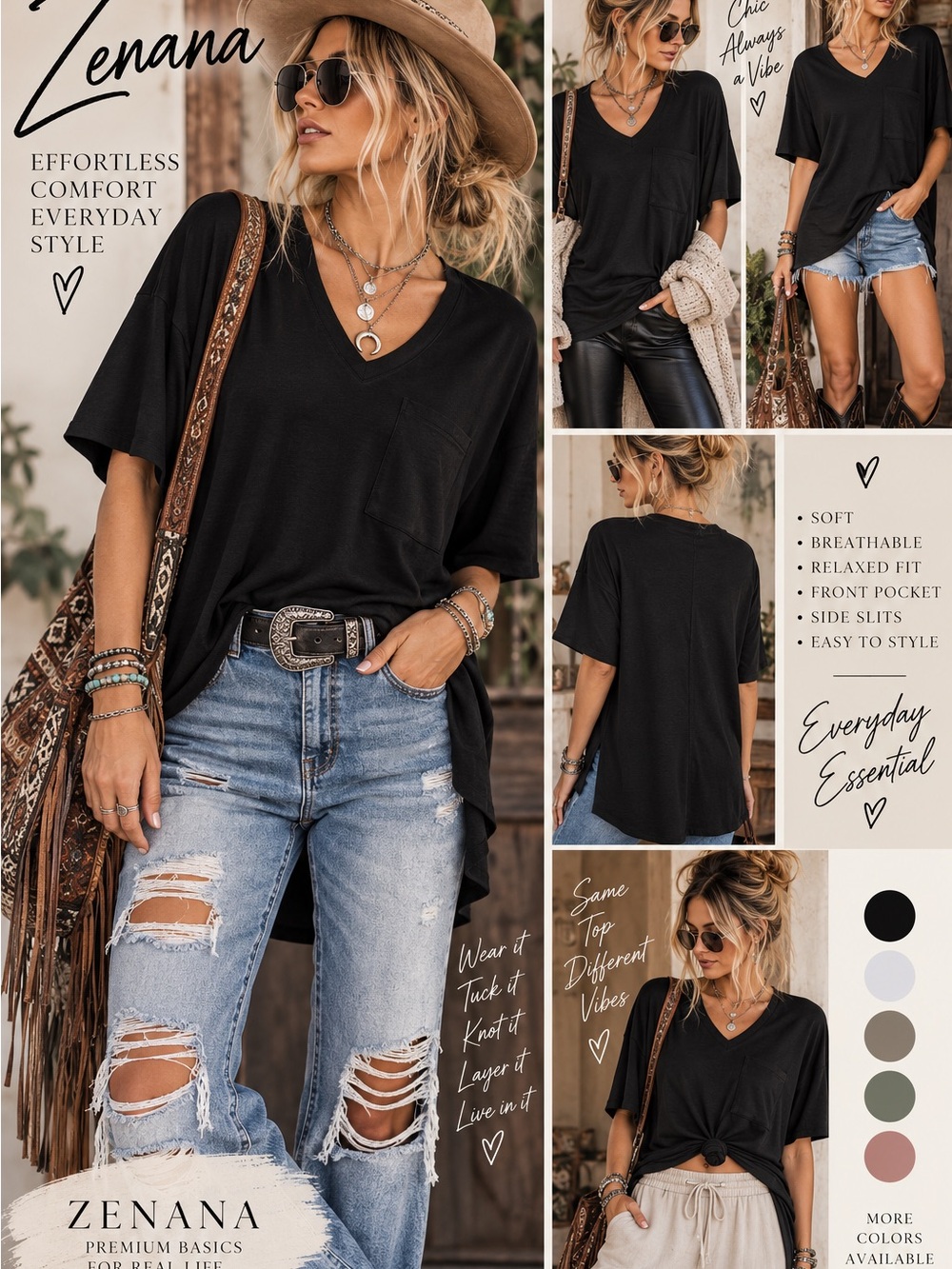 Zenana Outfitters Black V-Neck Pocket Tee - Short Sleeve